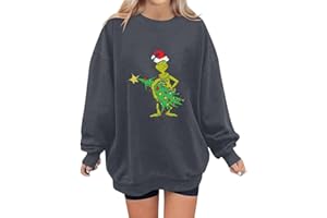 RUIRUILICO Weihnachtspullover Damen Grinch Weihnachten Pullover 3D Muster Lustig Weihnachtspulli Hässlicher Christmas Sweatshirt Rundhals Langarm Longpullover für Weihnachten Festlich Party