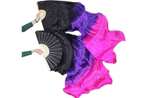 KIKIGOAL 1 Pair (Left + Right) Women's Real Silk Belly Dance Fan Veil, Length 180 cm, Width 90 cm