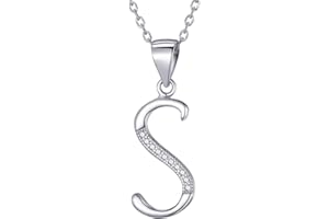 Morella Damen Halskette Silber mit Buchstaben Anhänger 925 Silber rhodiniert mit Zirkoniasteinen weiß 45 cm