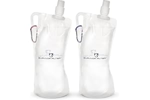 SURVIVOR FILTER 1L Clear Collapsible Water Bottle - Travel, Hiking, Foldable, BPA-Free - 2 x 33oz