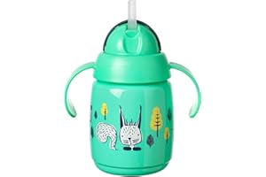 Tommee Tippee Superstar Training Straw Cup, 300ml, for 6m+, Teal, Non-Spill Weighted Straw Cup for Toddlers with Soft Silicone Straw, Leak Proof and BPA Free
