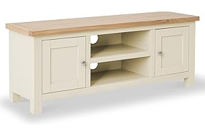 ROSELANDFURNITURE Farrow Cream 120cm Large TV Unit for Living Room | Roseland Furniture Fully Assembled Painted Solid Wooden Television Cabinet Stand with Oak Top | Suitable for TVs up to 54 inches