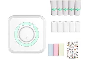 WANGCL Mini skrivare bärbar fickskrivare bläckfri fotoskrivare med 13 rullar skrivarpapper för trådlös skrivare för IOS/Andro