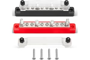 RED WOLF 150A 12V Bus Bar, 4 x 1/4" (M6) 6 x #8 (M4) Studs Power Distribution Terminal Block 48V DC Car Boat Marine Solar System Black Red