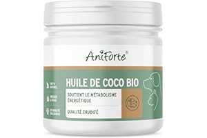 Huile de Coco Biologique AniForte pour Chiens et Chats 400 ML Qualité Alimentaire – Pressée à Froid, Vierge, Non raffinée, Riche en Acide laurique, Prend Soin du Pelage, des Pattes et de la Peau