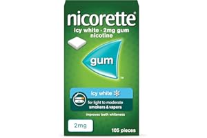Nicorette Icy White 2mg Gum (105 Pieces), Discreet Stop Smoking and Stop Vaping Aid to Help you Quit For Good, Tackle Cravings and Withdrawal Symptoms, Nicotine Gum (Quit Smoking or Vaping)