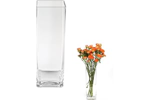 ASSRECT Flower Vase 25 x 8cm Square Clear Glass Vase for Centerpieces Handmade Vase Modern Minimalist Style Decor Floral Arrangement Vase for Wedding Party Home Office Decor Table Decoration