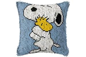 ROCKY&CHAO Knüpfteppich Zum Selber Knüpf-Sets mit Kissen knüpfen-Set 43x43cm Kissenbezug-Set für Erwachsene und Kinder Latch Hook Kit Heimaccessoire（Snoopy）