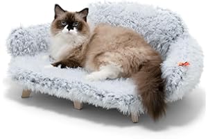 MEWOOFUN Cat Sofa with Sturdy Wooden Legs, Cat Chair Bed, Plush Cat Bed, Warm and Soft Cat Sofa for Small Dogs and Cats, Maximum Load 15 kg, Grey