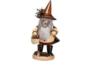 ‎DWU Drechselwerkstatt Uhlig DWU | Handgefertigter Räuchermann | Traditionelles Kunsthandwerk | Weihnachtsdekoration Wichtel | 25 cm | Pilzsammler natur
