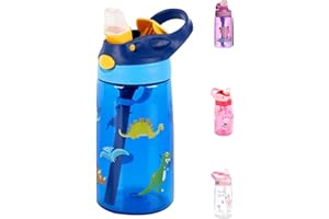 S2C Kids Water Bottle with Straw & Handle - BPA Free 16 oz Leakproof Design for School & Outdoor Activities - Durable Tritan Plastic (BLUE)