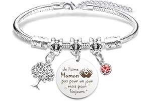 RGHSZ Cadeau Fete des Meres Bracelet Maman Cadeau Maman Cadeau Anniversaire Maman Cadeau pour Maman Cadeau Fete des Meres Personnalisé Maman Cadeau de Noël Halloween pour Maman-Je T'aime, Maman
