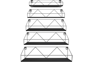 HORLIMER Black Wall Mounted Shelves Set of 5 - Sturdy and Decorative Storage Floating Shelves for Kitchen Living Room Bathroom