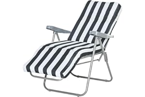 GREATOYAR Cojín Tumbona, Colchoneta Tumbona Acolchada, Cojín Acolchado de Fibra, con Goma y Correas de Sujeción, Tela Polyester, para Exteriores Terraza Jardín Viaje Playa, 180x55x8cm, Raya Gris