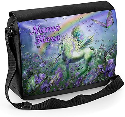 Personalised Unicorn Butterfly St842 School Shoulder Work Messenger College Bag Gift ** Add a Name or Text **