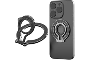 Ysnzaq Anneau Téléphone Double Support magnétique Compatible avec MagSafe, Portable Réglable à 360° Téléphone Phone Ring Holder avec Poignée en Silicone pour iPhone, Samsung.8D Black
