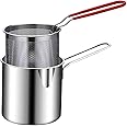 IMPEXTON Small Deep Frying Pot with Strainer Basket,1200 ml Stainless Steel Pan with Handle for Frying French Fries Chicken Wings Shrimp Fish Boiling Butter Sauce Gravies Pasta(1 Pcs/multi color)