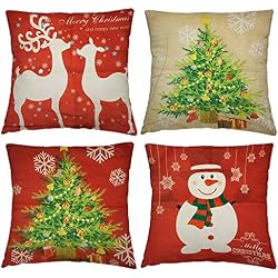4 Fundas Festivas para Cojines Decorativos – 4 Diseños Navideños - Accesorio de Decoración para Cama, Sillas - Cubierta para Almohada de Sofá, Dormitorio – Adorno y Regalo para Navidad