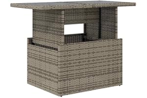 vidaXL Mesa de Jardín Superficie de Vidrio, Mesita de Centro Comedor, Mueble Auxiliar, Decoración para Patio Terraza, Ratán PE Gris