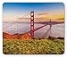 Produktbild USA Mouse Pad by, Golden Gate Bridge, USA Historical Landmark Sunrise Morning View Horizon, Standard Size Rectangle Non-Slip Rubber Mousepad, Sky Blue Red Apple Green