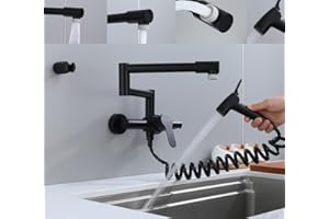 SKYPANDA Grifo de cocina plegable, grifo de cocina, montaje en pared, grifo de fregadero, con tubo giratorio plegado de 360°, caliente y frío, pulverizadores multifuncionales, acero inoxidable 304, negro