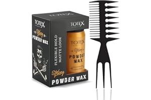 Totex Hair Styling Matte Powder Wax 20g + Wide Tooth Hair Styling Comb No2 Black | Volumizing Texturising Dust Powder | Strong Hold | Matte Finish | For Men & Women Hair & Beard Styling