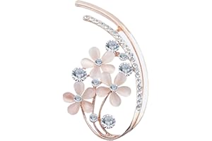 FENGJI Full Rhinestone Five Flower Opal Brooches for Women Vintage Clothing Decoration Jewellery Crystal Brooch Pins (Gold,Silver)