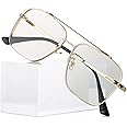 Breaksun Square Aviator Sunglasses for Men Women Fashion Vintage Diamond Cutting Lens Classic Military Pilot Gradient Shades, A1 Gold Frame/Clear Lens, MM