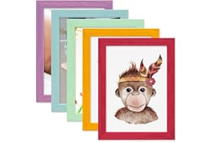 PHOTOLINI Bilderrahmen Kinderzimmer 15x20 cm Bunt, 5er Set Wechselrahmen farbig, Holz, Acrylglas, Made in Germany, zum Aufstellen & Aufhängen, mit Zubehör - für bunte Kinderbilder