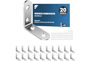 Shinfly Łączniki i kątowniki metalowe 90°, 20 sztuk 40 x 40 mm, z 85 śrubami, stal nierdzewna, do mebli, krzeseł, stołów, okien, wspornikówkątowych