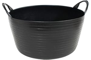 ACAN Tradineur - Capazo de plástico 30 litros, 20 x 43 cm, Negro. Cesto, Cubo Flexible, contenedor Multifuncional, establo, jardín, alimentación de Animales, Mezcla, Limpieza