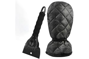 EasyULT Grattoir à Glace avec Gant, Raclette à Neige avec Doublure en Polaire Chaud, Neige Grattoir Elastique Enserré Raclette Pare Brise pour la Glace, la Neige(Noir)