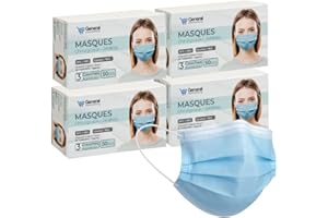 general merchandising Masques chirurgicaux certifiés CE 100 PCS ou 200 PCS | Masque chirurgical bleu avec embout nasal réglable