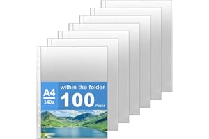 ZOOQUE Pack de 100 Fundas Multitaladro A4, fundas para documentos de gran apertura, lomo reforzado, 140 µ