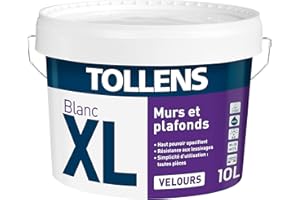 Tollens Peinture Professionnelle Blanche Velours - Spécial Séjours et Chambres XL Velours - Pour Murs et Plafonds - 10L = 120m2