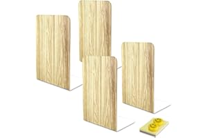 Qualsen Serre Livre Original Cale Livre Etagere Metal Presse Livre 2 Paires Serre Livres Imitation Bois Serre-Livres Bloc Livre pour Étagère Maison Bureau Écoles 17 x 12 x 10,3 cm