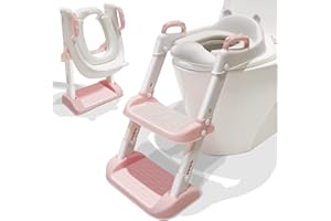 GLENMORE Rehausseur Toilette Enfant Chaise De Toilette Pour L'apprentissage Des Tout-Petits, Confortable, Sûre, Coussinet Antidérapant Avec Poignées, Hauteur Réglable, Tabouret Pliable, Rose