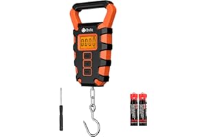 ORIA Balance de Pêche Numérique, Balance de Bagage Electronique 50KG avec Règle, Fishing Postal Crochet de Suspension avec Ruban à Mesurer, Ecran LCD Rétroéclairé (Piles Incluses) - Orange