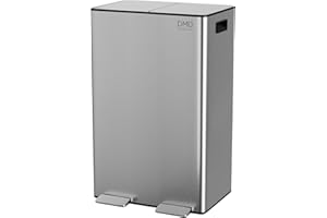 DMD Collective – 60L Stainless Steel Rubbish Bin, 2 x 30L Removable Recycling Bins & 3L Compost Bin Included - Large Airtight Trash Can, Metal Foot Pedals Fingerprint Proof – Silver