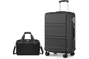 Kono Luggage Sets of 2 Piece Lightweight ABS Hard Shell Medium Check in Suitcase with TSA Lock + Ryanair 40x20x25cm Cabin Bag (Black, 24 Inch Luggage Set)