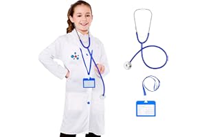 Doctor Costume Kit for Kids, Kids Doctor Costume, Halloween Costumes for Girls with Doctor Coat, Stethoscope for Girls