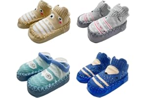FedMois 4 Paires Chaussettes Pantoufle antidérapantes Chaussons Bébé