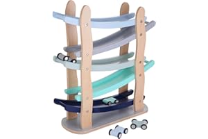 Kindsgut Rampe de Course, Jouet en Bois avec 4 Voitures, Couleurs discrètes, Emil