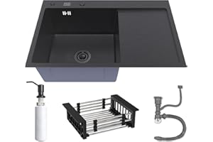 ANW HOME Évier simple avec drain graphite 78 x 50 lb + accessoires