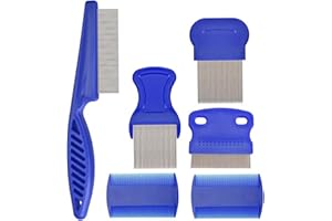 HONOFLUX Lice Comb, 6 Pcs Lice Combs, Double Sided Flea Comb, Stainless Steel Dog Cat Grooming Combs with Rounded Teeth, for Small, Medium & Large Pets
