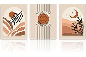 DAZZLEWALL Art Mural Abstrait Botanique Boho, Tableau Décoration Murale Géométrique Végétale, Affiches Murale Vert Sauge et Orange pour Chambre Salon Salle de Bain 30x40 cm Sans Cadre, Lot de 3