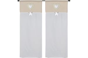 HOME ZEN HOUSEHOLD LINEN coppia di tendine a vetro da cucina a pannello con passante art MARYLAND tessutto effetto lino seta in poliestere per finestra e porta finestra in salotto cucina bagno mis 60x240cm cuore beige
