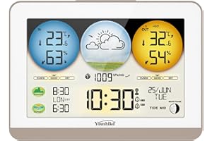 Youshiko Weather Station Radio Controlled Clock, (Official 2026 UK & Ireland Version) Indoor Outdoor Temperature, Humidity, Barometric Pressure, Sunrise/Sunset Times