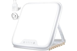 AJVV Lampe de Luminothérapie 10 000 Lux, SAD Lampe, 4 Réglages de Minuterie, Fonction Mémoire, Luminosité Réglable en Continu, Angle Réglable à 90°, Support Portable pour une Bonne Humeur