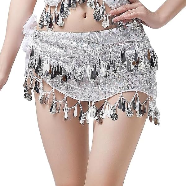 Cintura Danza Del Ventre NIMUDU - Chiffon Con Monete, Verde, Taglia Unica, Per Costume - Foto 9
